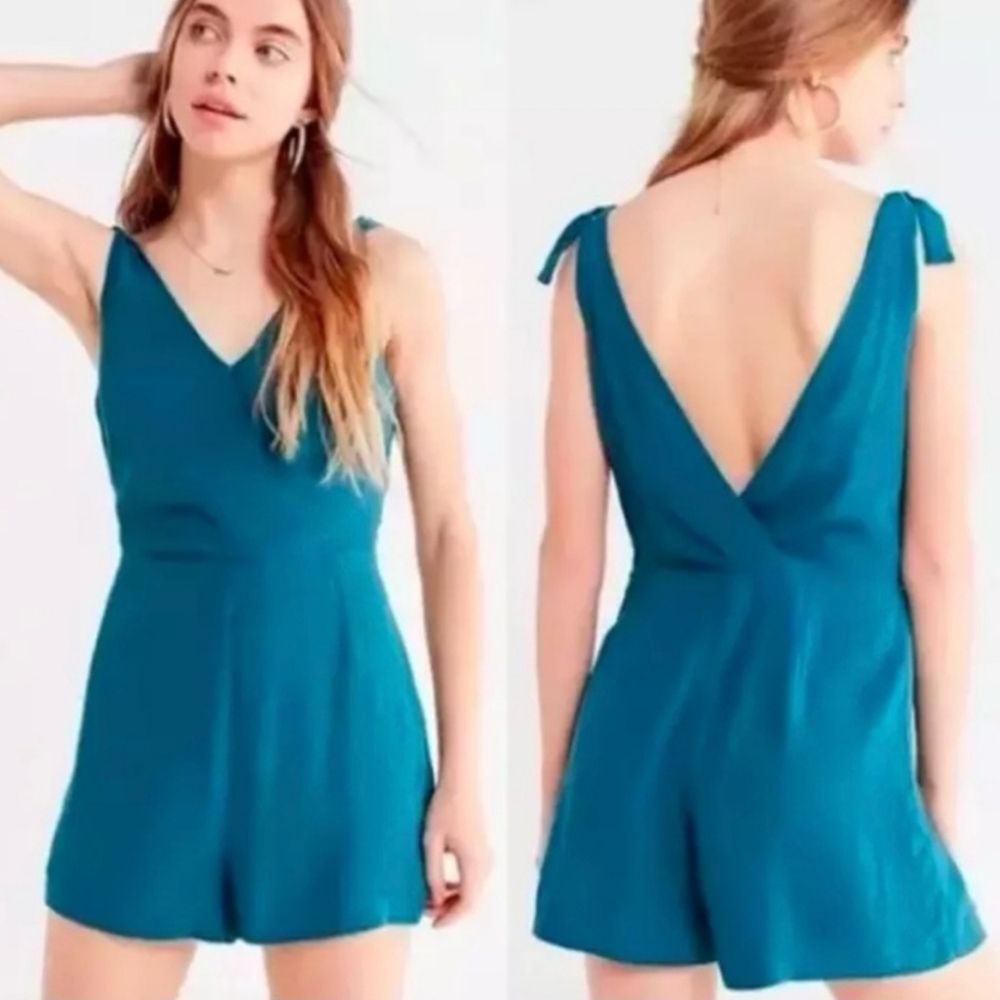 Urban Outfitters Sally Shoulder Tie Sleeveless Shorts Romper, Teal